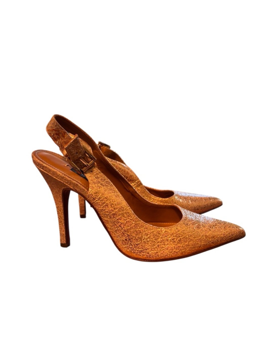 Kay Unger Metallic Copper Slingback Pointed-Toe Stilettos.